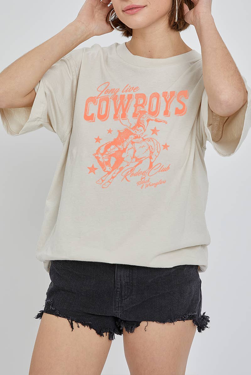 2&moon – wholesale Screen printed t-shirt – Women′s – Oversized Long Live Cowboys Graphic Tee 4