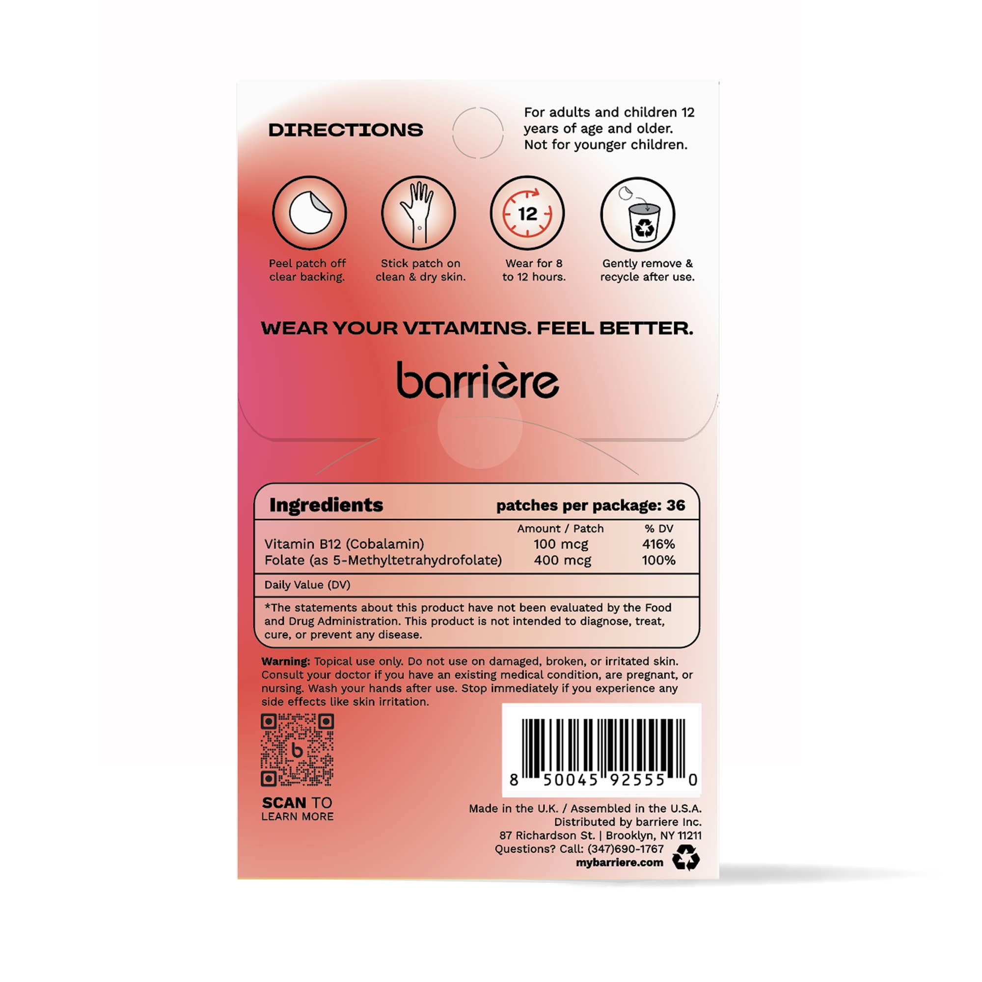Barriere - Vente Supplément oral/vitamine - BOOSTER D'ÉNERGIE patch propre de Vitamine B12 36 unités - icônes2