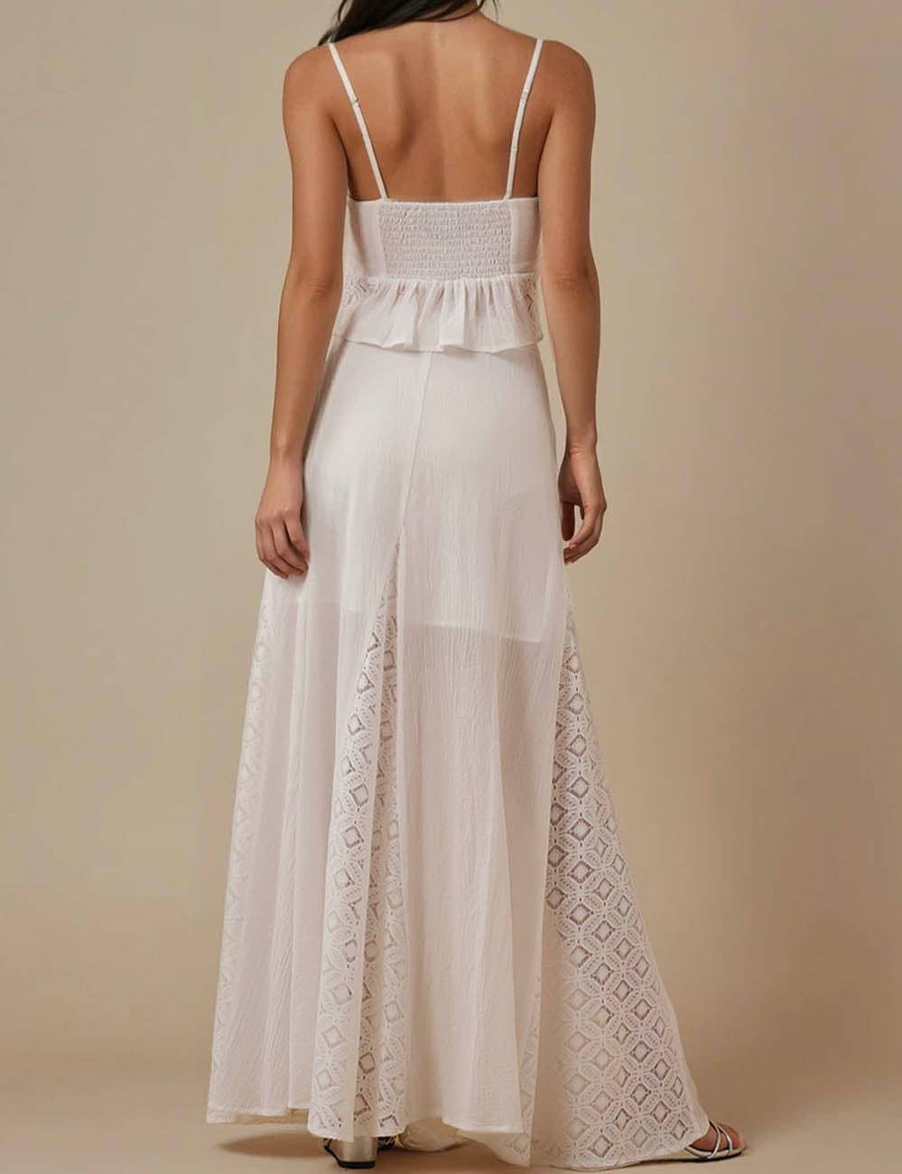 Ladies White Back Smocking Cami Top & Skirt Set SKST5KC1901 for wholesale on Faire13