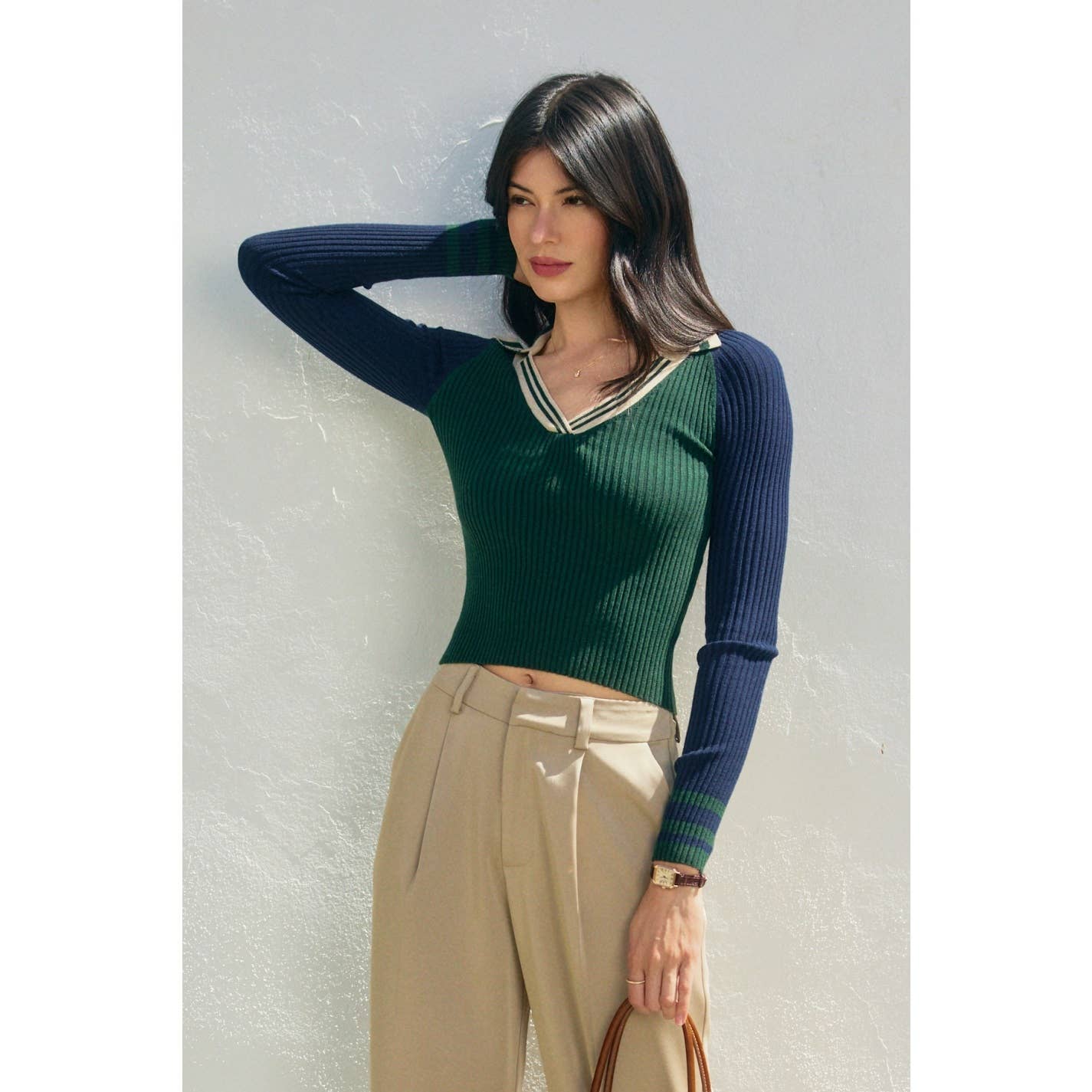 Dress Forum - Wholesale Knit Top - Women's - Fitted Knit Collared Sweater0