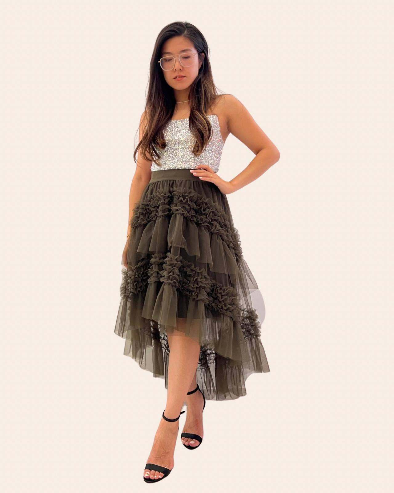 Invitadissimas - Wholesale Skirt - Women's - False asymmetric tulle 21-03610