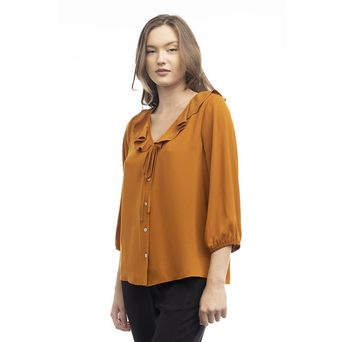 Naked Zebra Rack - Wholesale Blouse - Women's - Ruffle Button Down Tie Blouse4