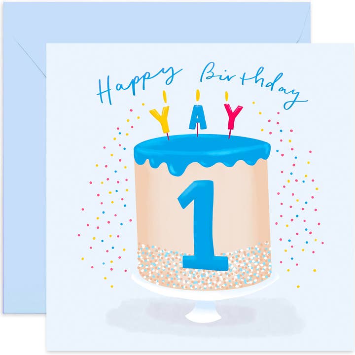 Birthday Cake Blue Card - Ages Cake Card - Kids Birthday for wholesale by Old English Company