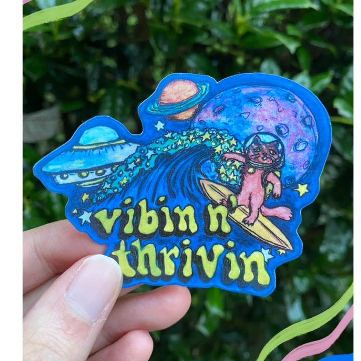 Vibin' N Thrivin' | Waterproof Stickers for wholesale by Shelly and Hop's Paper Shop