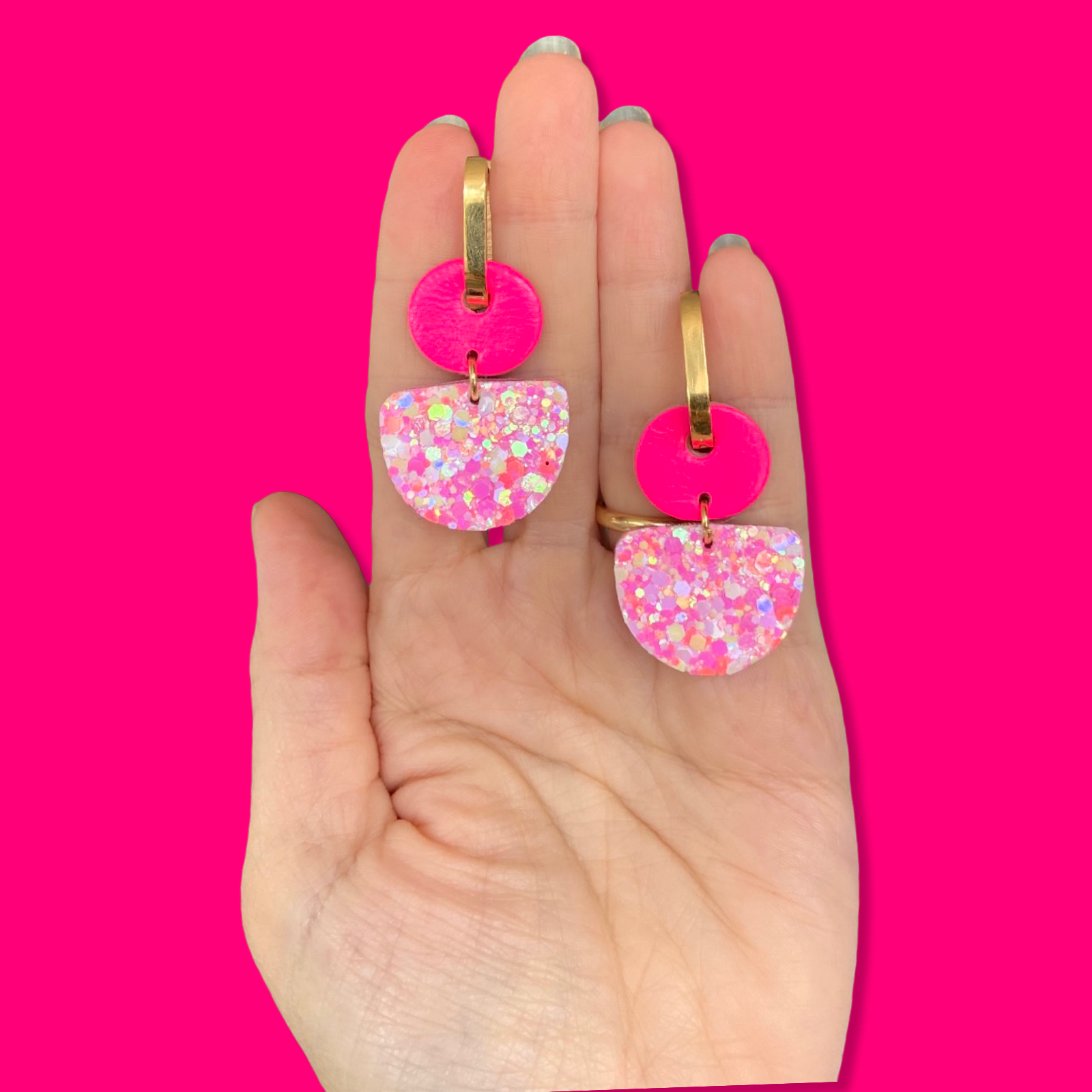 Polka Polly - Wholesale Dangle earrings - Party Pink Dainty Hoops2