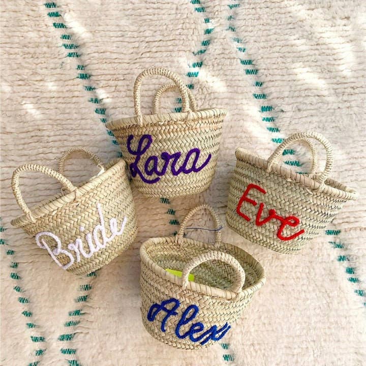 Personalized CUSTOM MONOGRAM WEDDING FlowerGirl Straw Basket and other Purchase Wholesale easter tote bags. Free Returns & Net 60 Terms on Faire trending on Faire.
