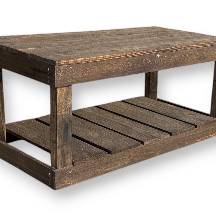 Intrinsic Haven - Wholesale Coffee table - Handcrafted Rustic Coffee Table with Floor Shelf – Solid Wood, Dark Walnut Finish3