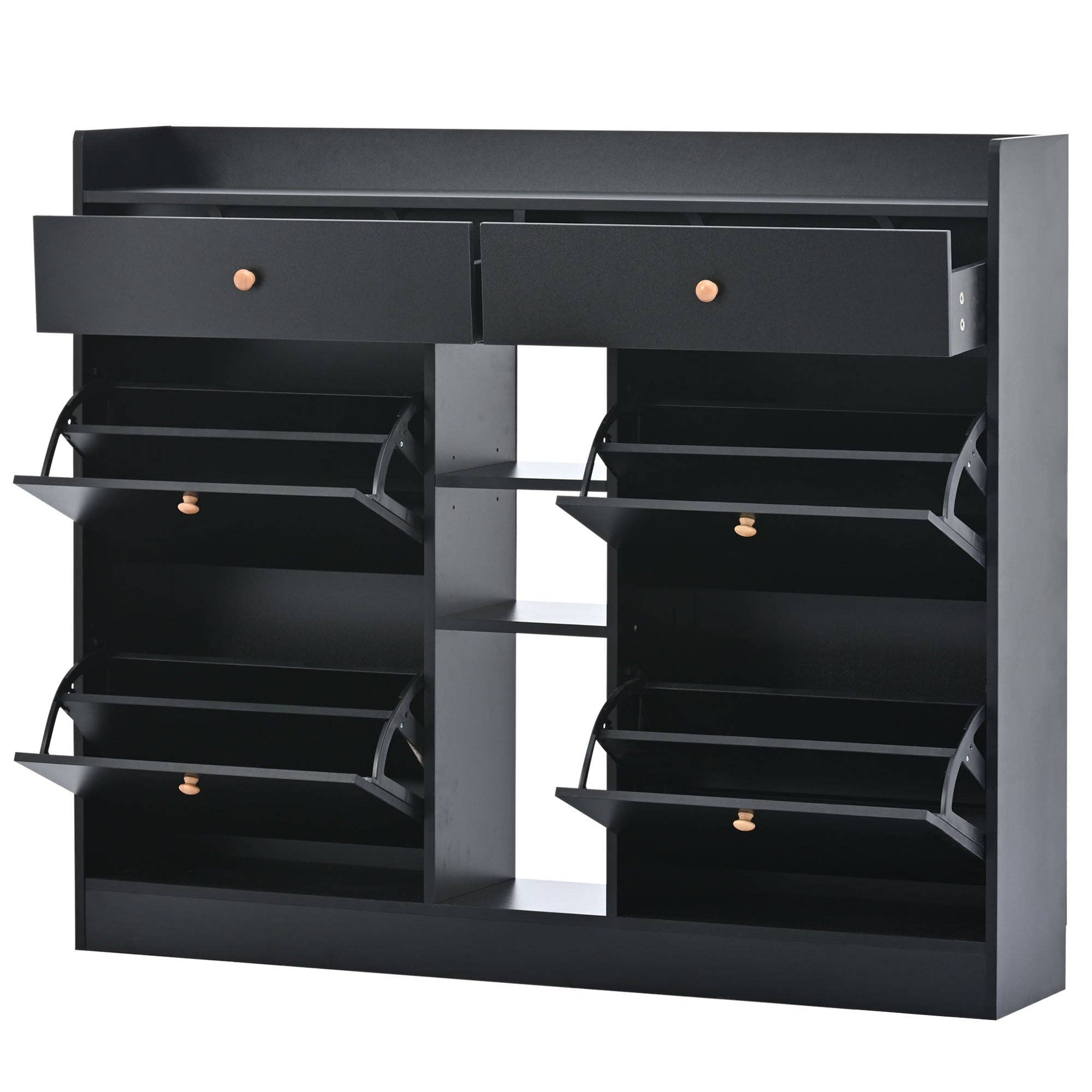 39F Inc. - Wholesale Shoe Rack - Modern Black Tipping Bucket Shoe Cabinet (4 Drawers, 2-Tier)8