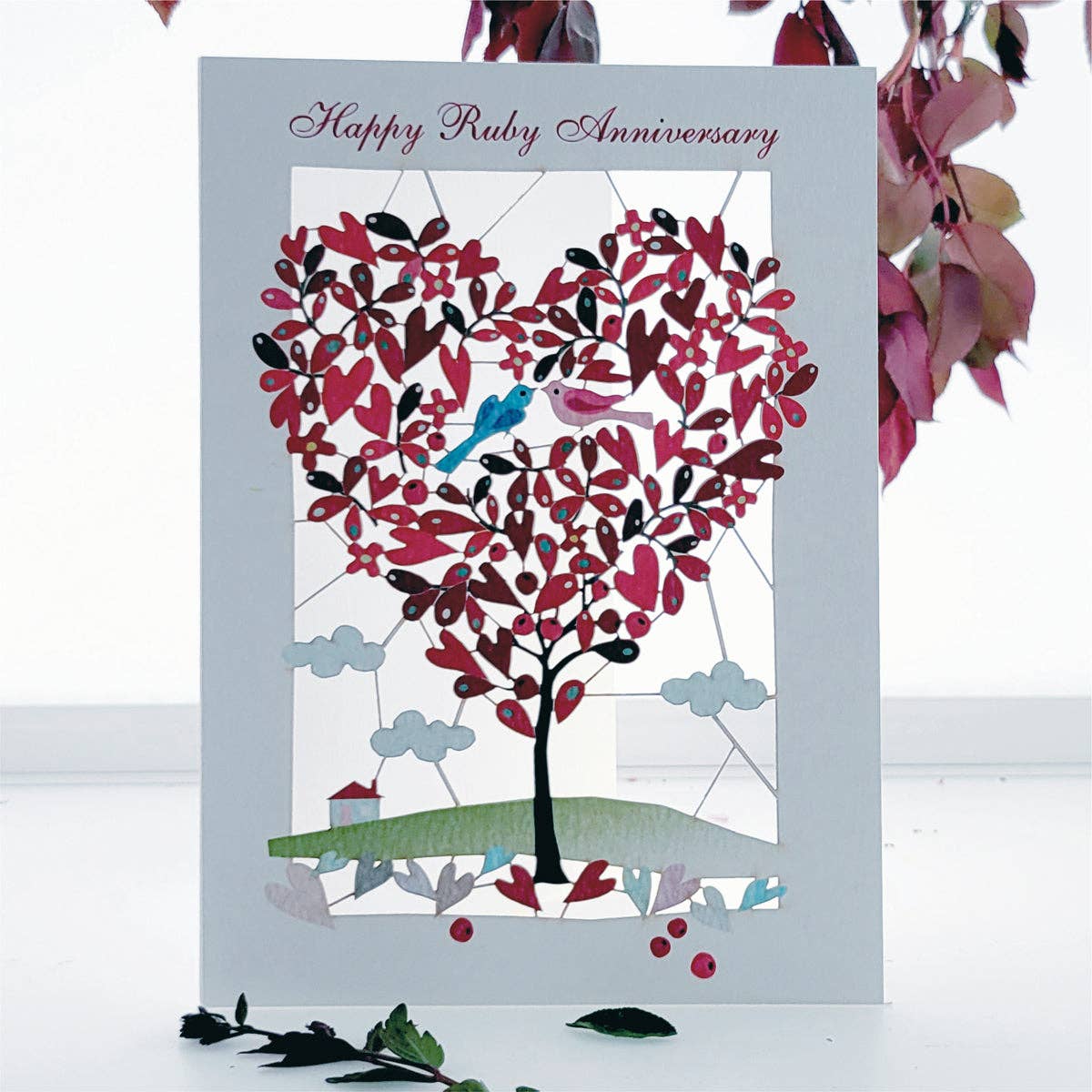 Forever Cards Ltd – wholesale Anniversary card – Happy 40TH Ruby Anniversary Love Birds Card0