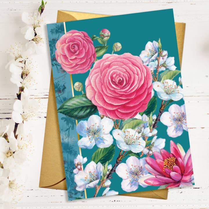 Mixed Floral Blank Card With Gold Accents for wholesale by Rocket 68
