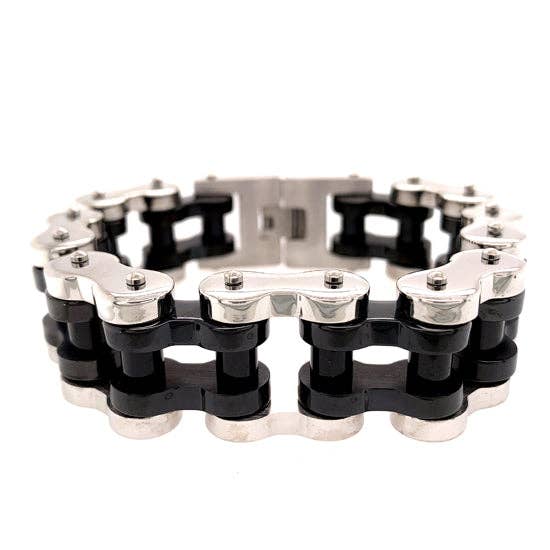 WJW - Wholesale Link & Chain Bracelet - Stainless Steel and Black Bike Chain Bracelet0