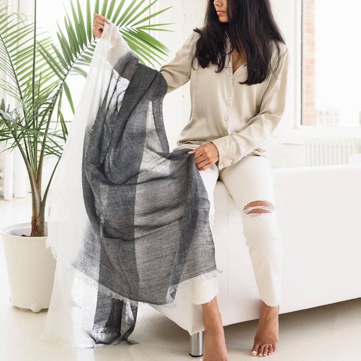 Granite Black Ombre Soft Linen Silk Handloom Scarf
 for wholesale by Variously