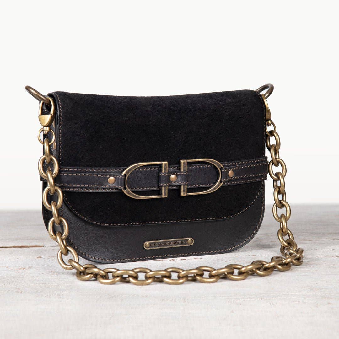 URBAN-EQUESTRIAN - Wholesale Crossbody Bag - Women's - Delaney - Equestrian Stirrup Crossbody Luxury Leather Handbag in Black on Black7