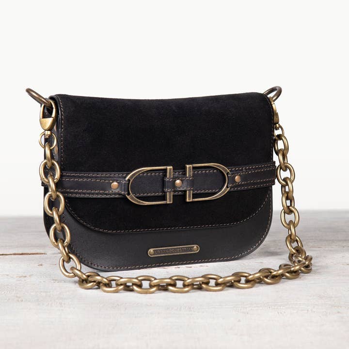 URBAN-EQUESTRIAN - Wholesale Crossbody Bag - Women's - Delaney - Equestrian Stirrup Crossbody Luxury Leather Handbag in Black on Black7