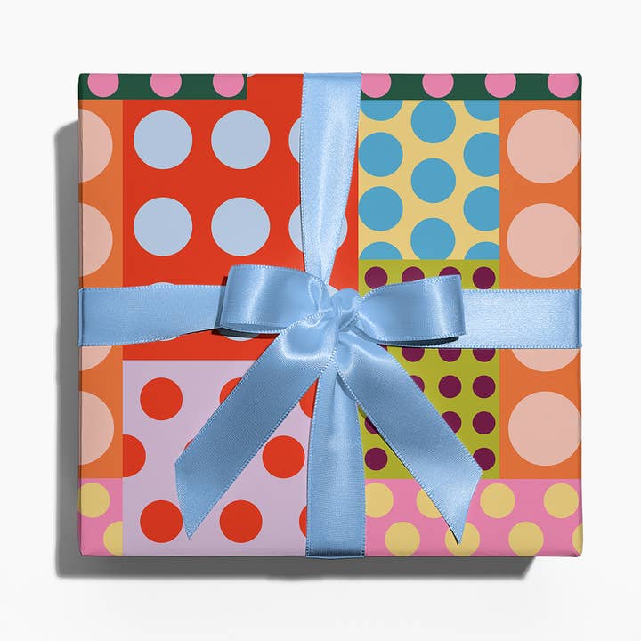 Bon Femmes - Wholesale Flat Wrap - Multicolor Polka Dot Grid Wrapping Paper Set of 30