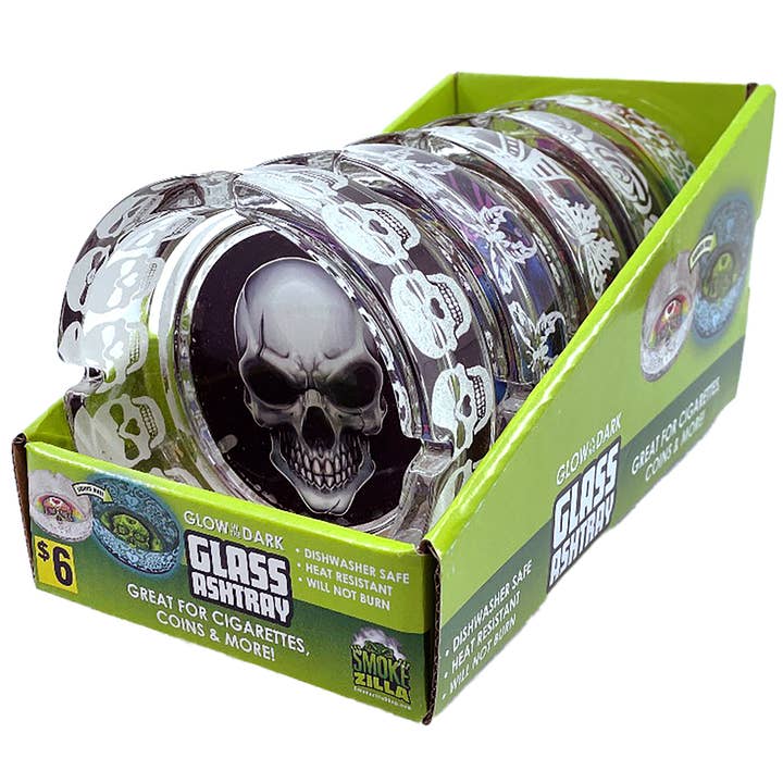 Smokezilla Glass Round Ashtray Assortment - 5/Display for wholesale by Novelty Brands