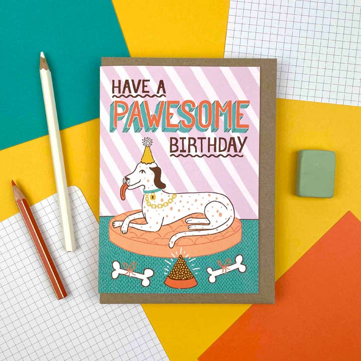 Have a Pawesome Birthday, Dalmatian Birthday Card for wholesale by Jacqueline Colley