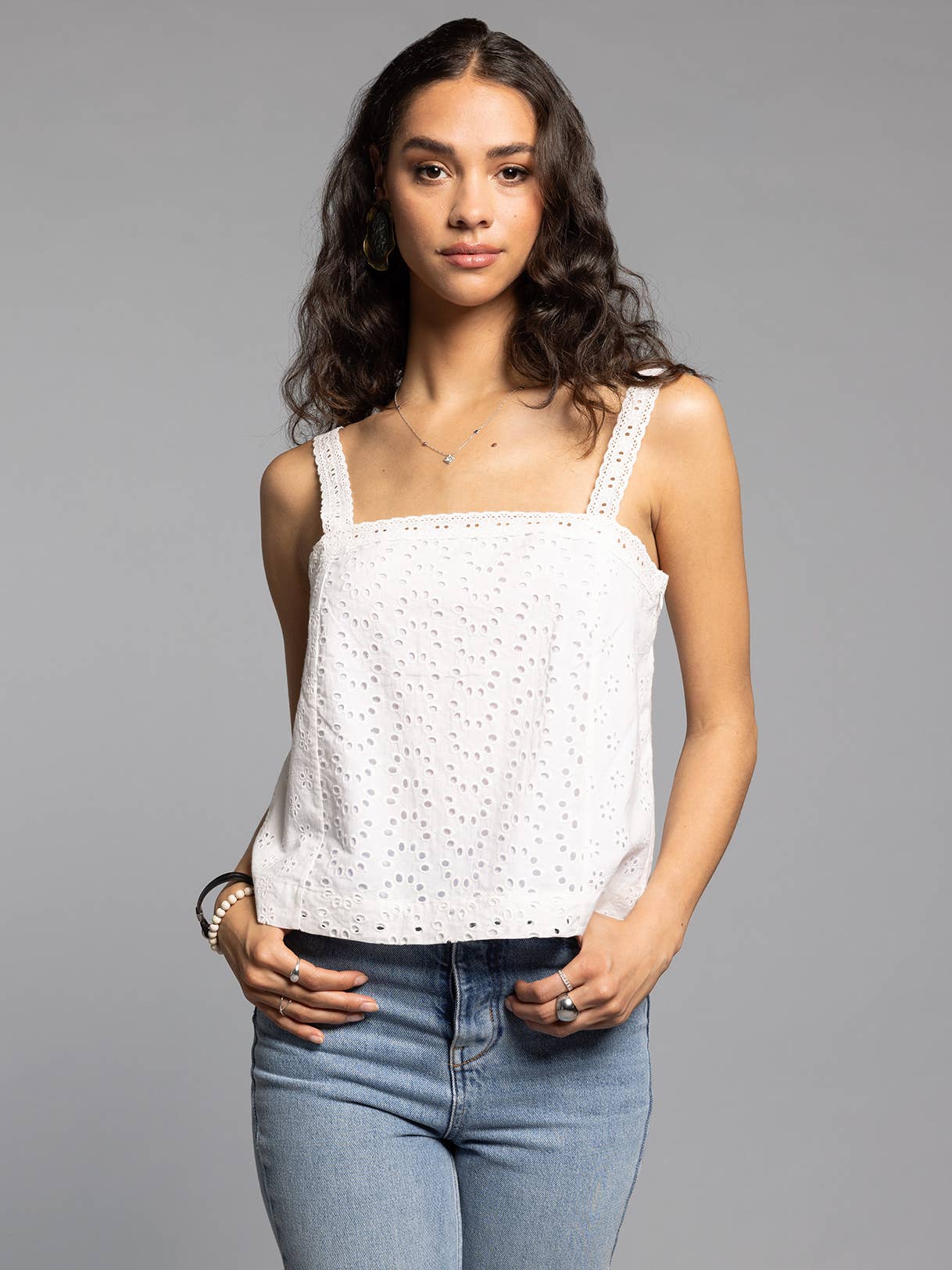 BLANC Square Neck Eyelet Tank - ALANI TANK for wholesale on Faire0
