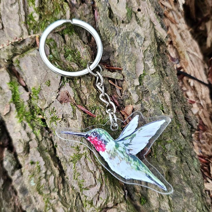 Hummingbird Acrylic Keychain for wholesale by The Cranberry Finch