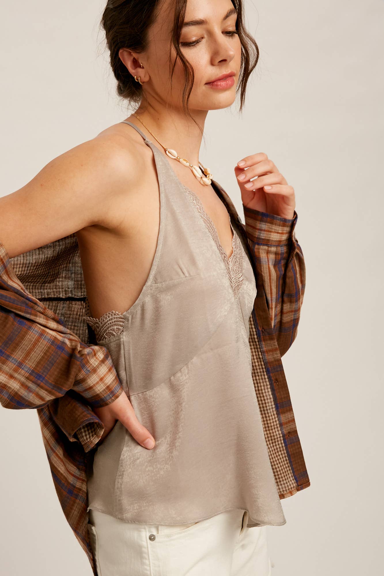 zilveren Satijnen Camisole met Kant LCM0026 voor groothandel op Faire5