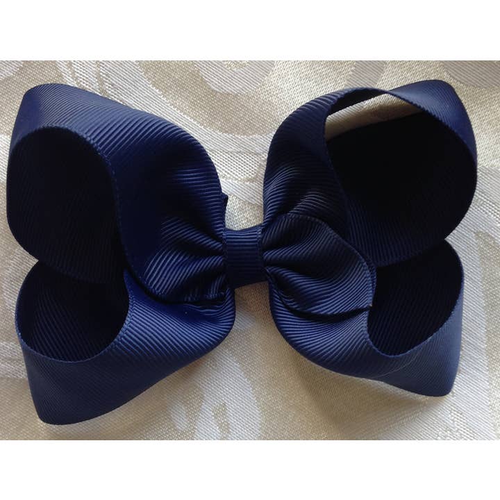 Solid 5 Inch Navy Blue Grosgrain Ribbon Hair Bow for Girls for wholesale by Annabelles Designs