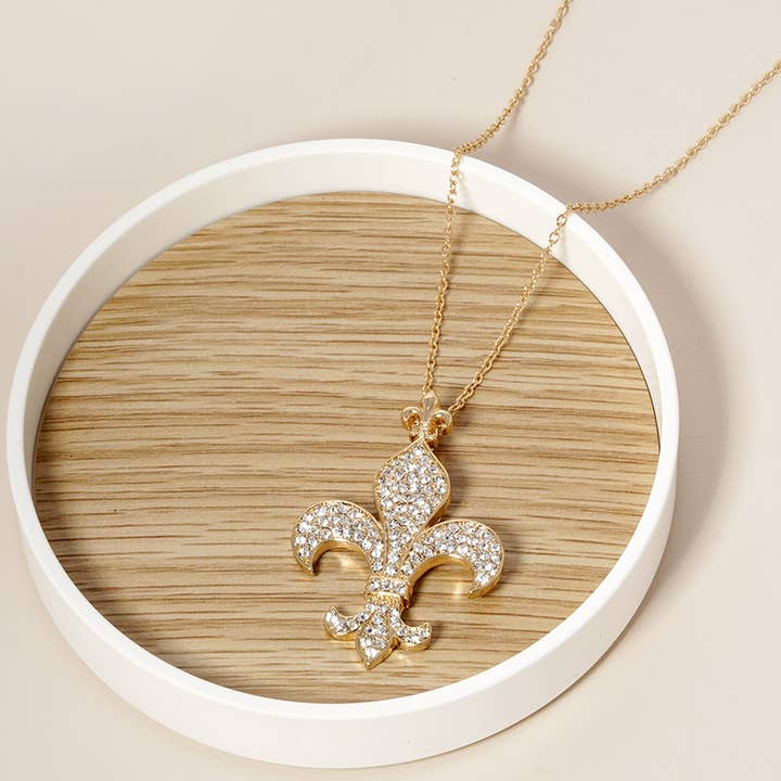 Sensibling Corp. - Wholesale Pendant/Charm Necklace - Stone Paved Fleur De Lis Pendant Necklace4