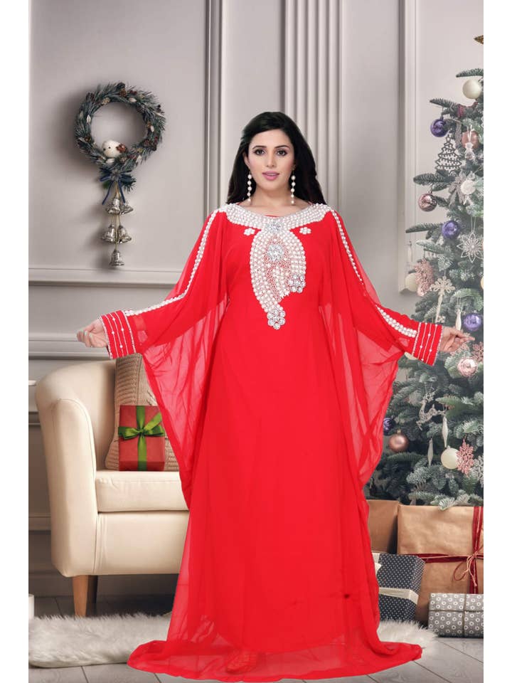 As Pictured Women's Luxurious Chiffon Caftan Beaded Leopard Kaftan for wholesale on Faire1