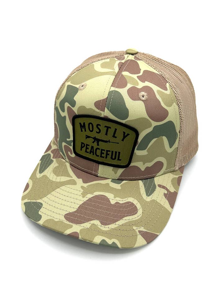 Mostly Peaceful Woven Patch Hat for wholesale by Shield Republic