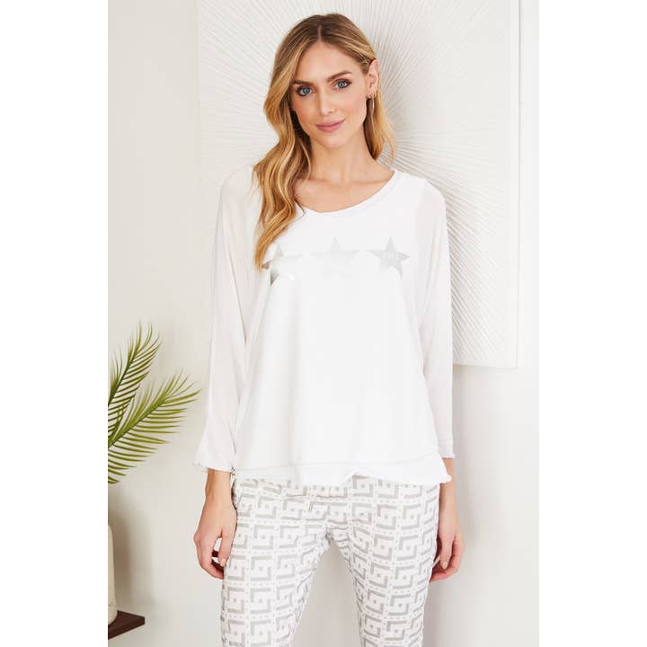 "2-PCS" ROCKSTAR LOGO 3/4 SLV KNIT/COTTON TANK TOP(9603-WHT) for wholesale by VENTI6