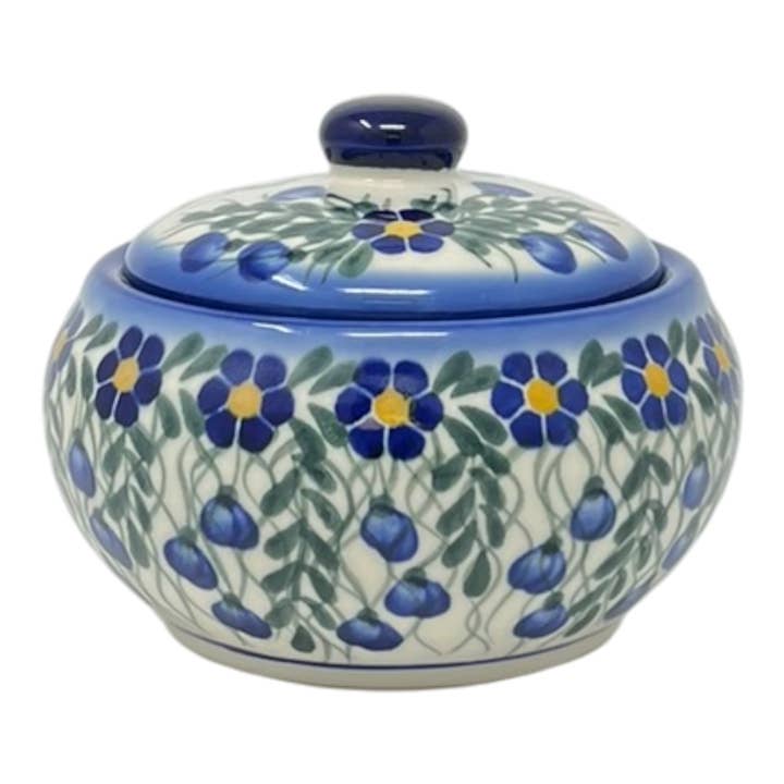Container, Round, Covered, 5" x 4", WR (WR31I) in "Modern Blue Cascade" by W.R. Ceramika | WR31I-GP1 for wholesale by Polish Pottery Outlet