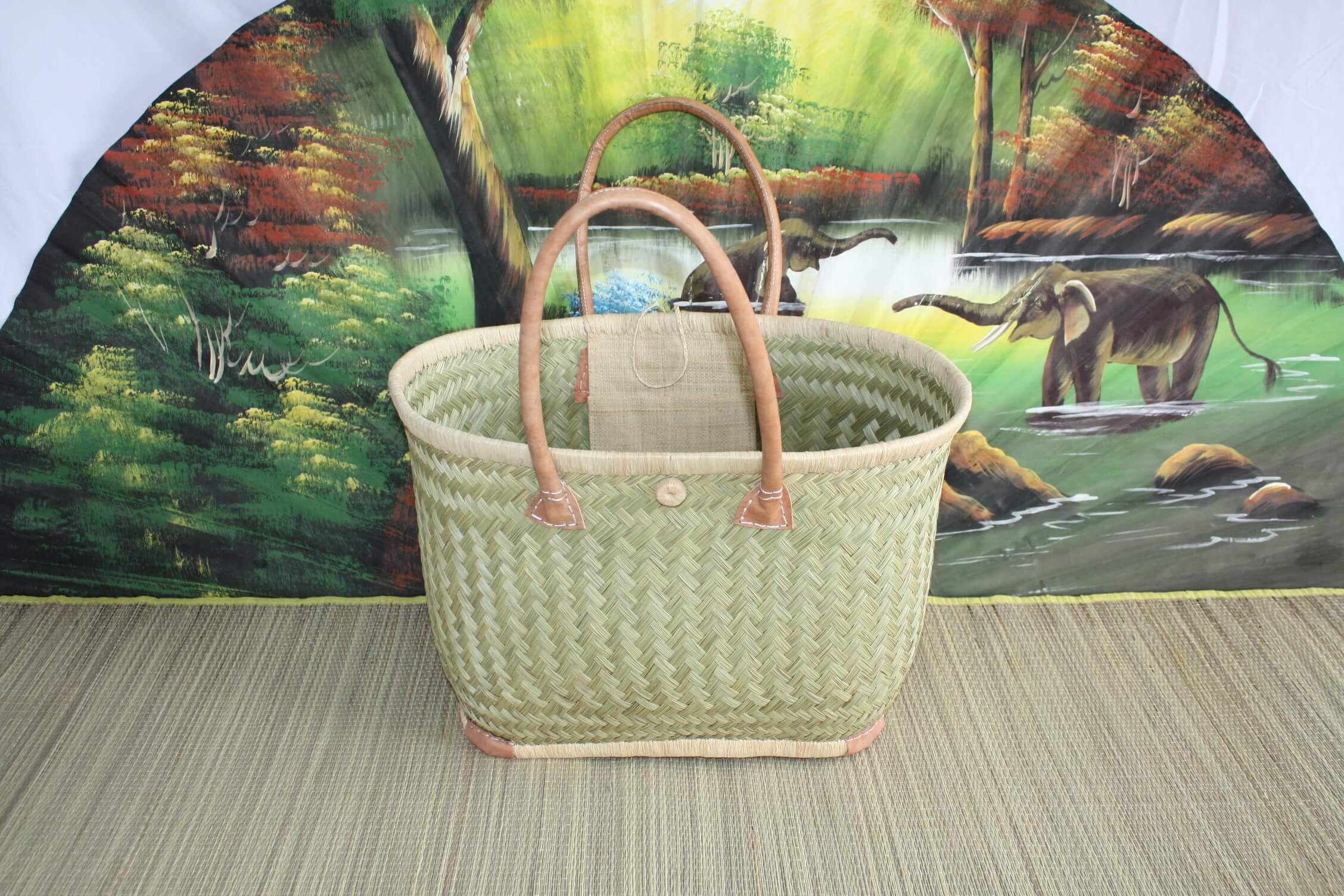 Boutique Huléti - Wholesale Beach Bag - NICE Straw tote bag basket - 3 SIZES - Long handles - ideal shopping, markets, work, beach... raffia rush palm tree7