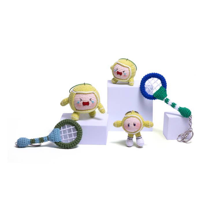 Crochet Tennis Ball & Racket Bag Charm – Adorable Handmade Accessory for Tennis Bags for wholesale by Momo & Loloc Crochet