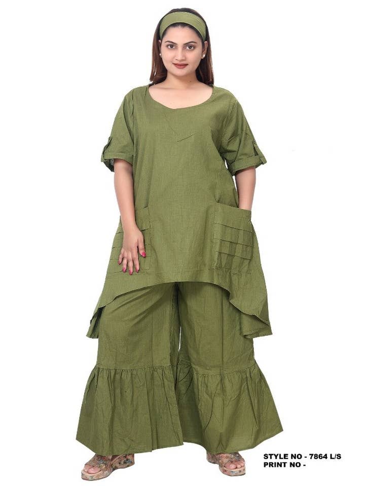 India Batik - Wholesale Top & Pant Set (NOT Loungewear) - Women's - Linen Set/ Pant & Blouse Set - 7864 1