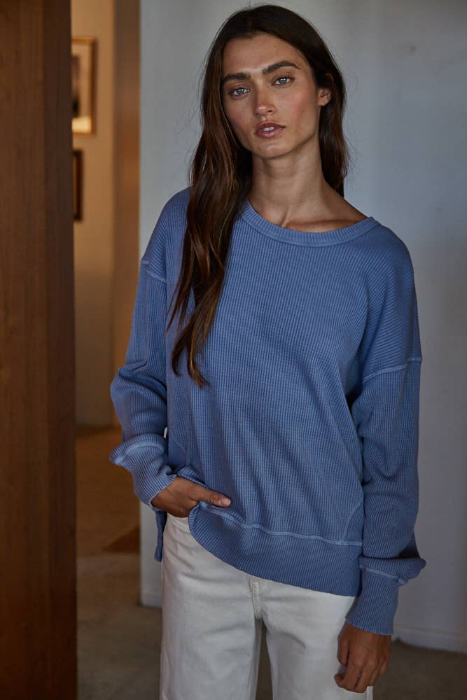 By Together - Wholesale Knit Top - Women's - L8734 | Knit Drop Shoulder Long Sleeve Top with Side Slits3