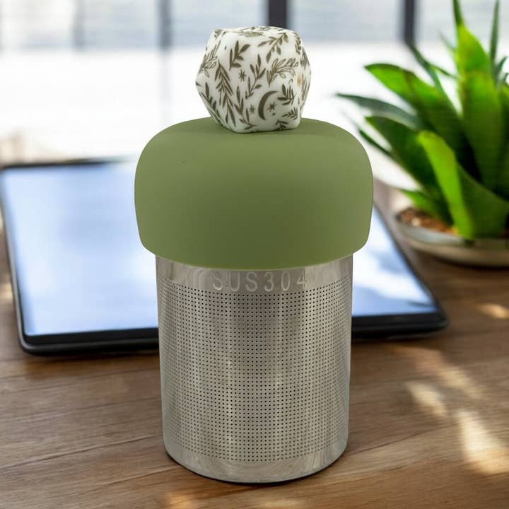 Float2infuse Tea Infuser - Wholesale Tea Strainer/Infuser - Hexagon | Floating Tea Steeper | Green Base | Herb Pattern
