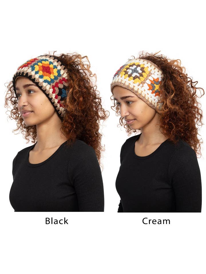 Granny Square Teddy Fleece Headband for wholesale by Lakhays Collection Inc.