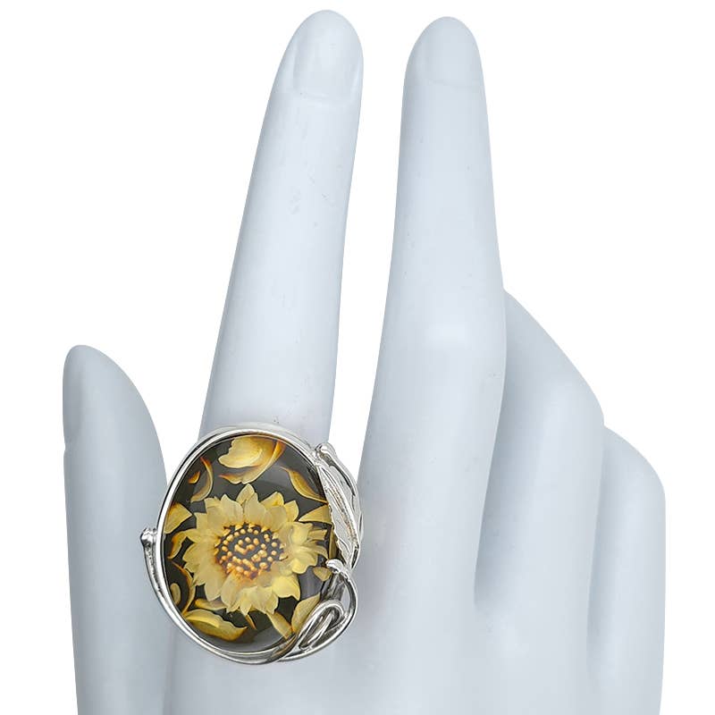 Amberman – wholesale Cocktail/statement ring – Sunflower Cameo Amber Adjustable Ring3