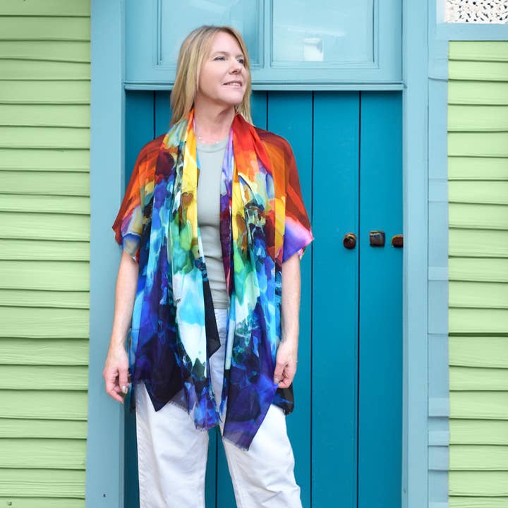 Dupatta Designs – wholesale Scarf – Women's – Dreamin' Abstract Rainbow Scarf1