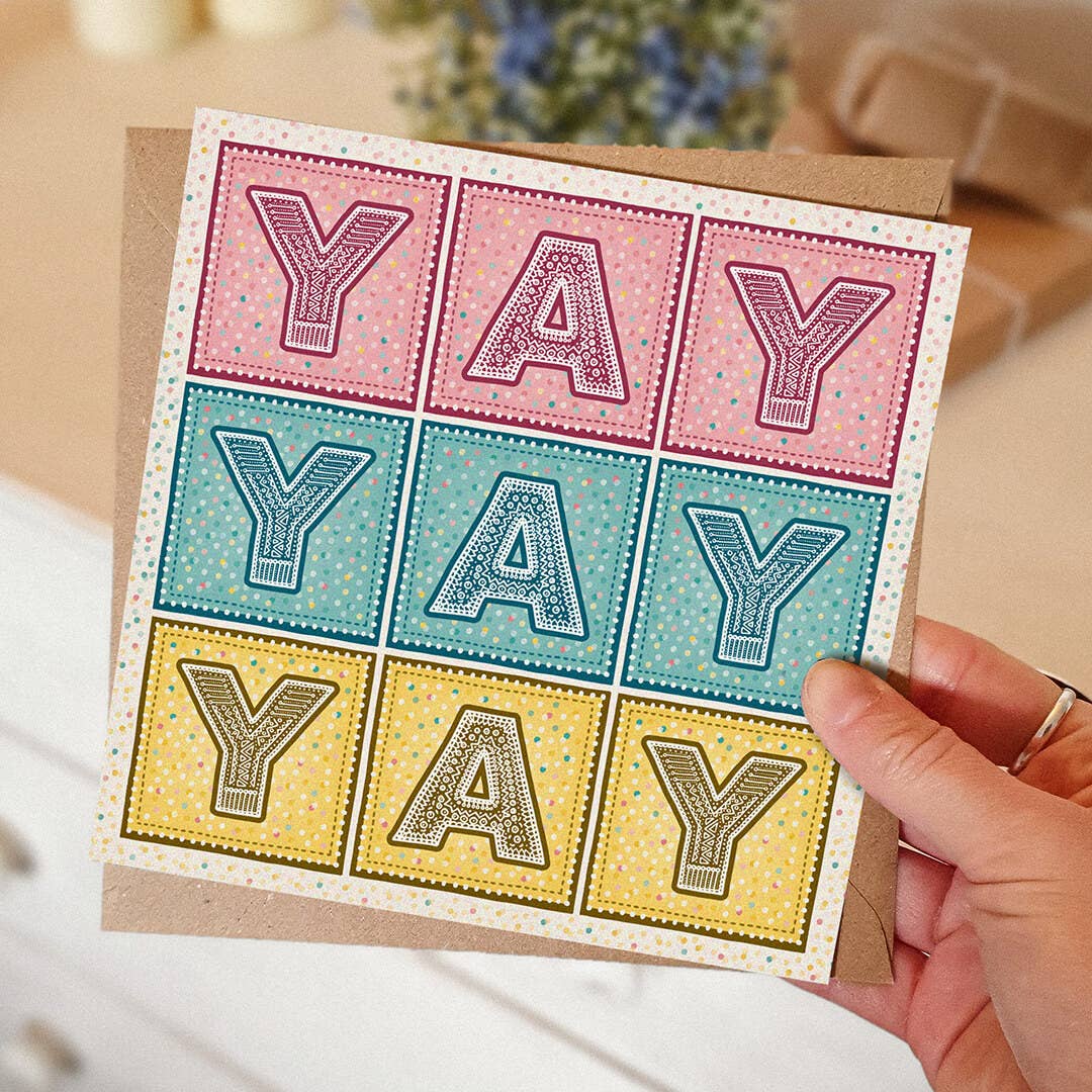 Jess A Little Creative - Wholesale Congratulations Card - 'YAY YAY YAY' Pastel Typographic Congratulations Card1