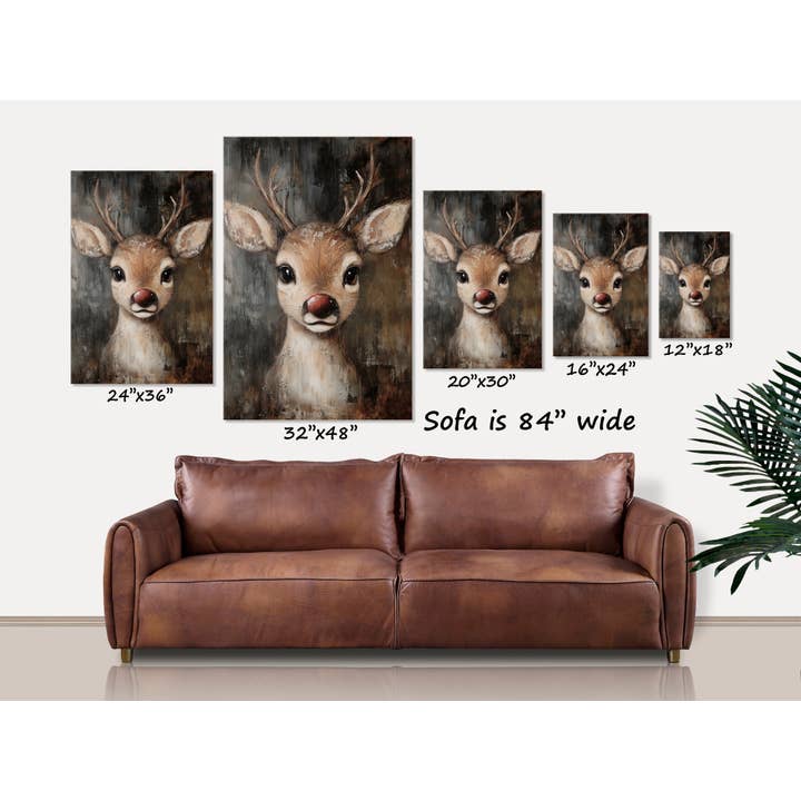 Olive Branch Farmhouse - Wholesale Canvas Art - Rustic Red-nosed Reindeer Christmas 2025 Rudolph Canvas Art