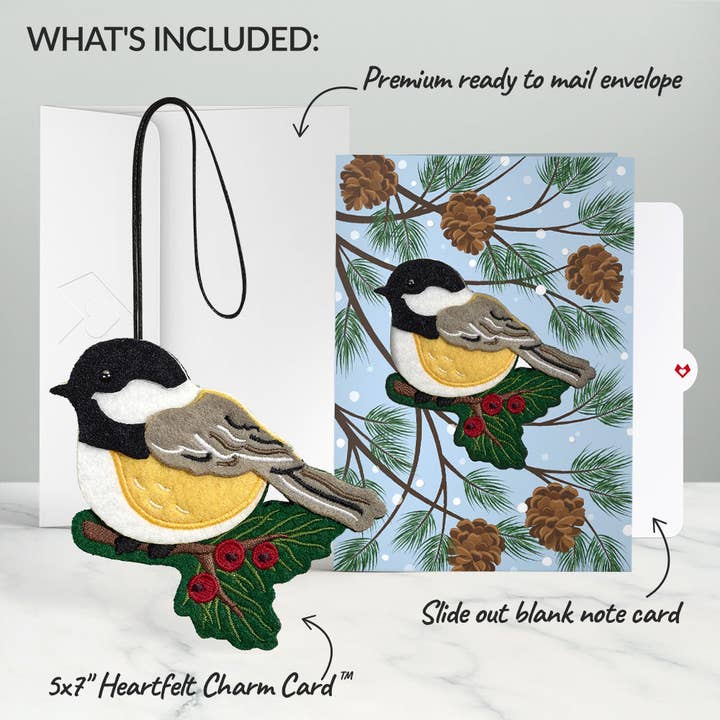 Lovepop Cards - Wholesale Everyday Greeting Card - Winter Chickadee HeartFelt Charm Card™ 5x7"7