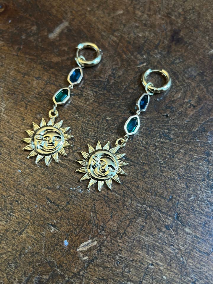 Dangle stone and sun moon earrings for wholesale by Bare Bones Jewelry London