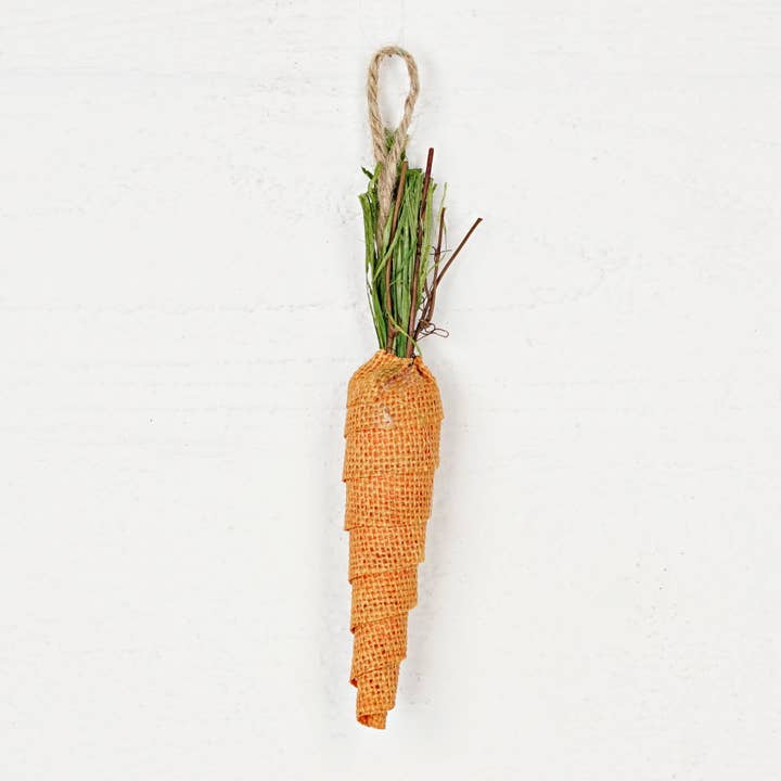 ISB68980- Burlap Carrot Ornament 8" x 1.5" size for wholesale by Impressive Enterprises, Inc.