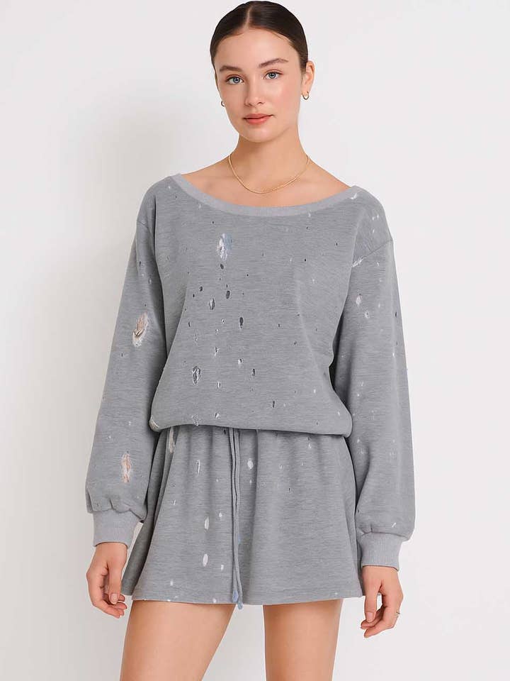Grey Ladies Lace Details Pullover Sweatshirt Skirt 2PCS Set for wholesale on Faire6