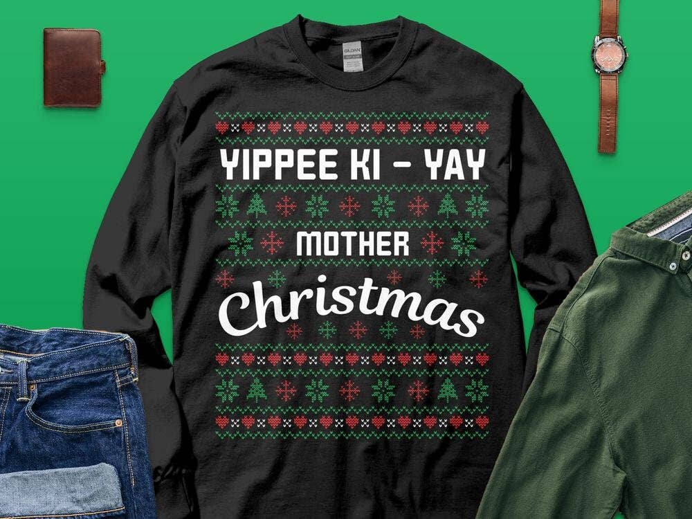 PositiveParty - Wholesale Graphic Sweatshirt - Women's - Ugly Christmas Sweater Yippee Ki Yay Crewneck Pullover1