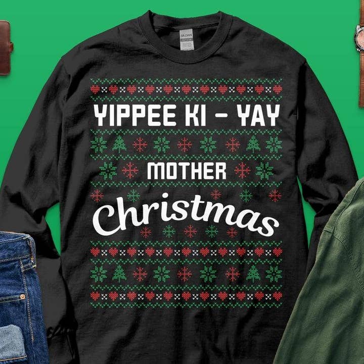 PositiveParty - Wholesale Graphic Sweatshirt - Women's - Ugly Christmas Sweater Yippee Ki Yay Crewneck Pullover1