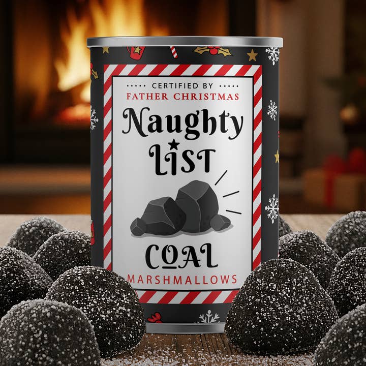Naughty List Stocking Filler Christmas, Coal Marshmallows for wholesale by Alphabet Gifts