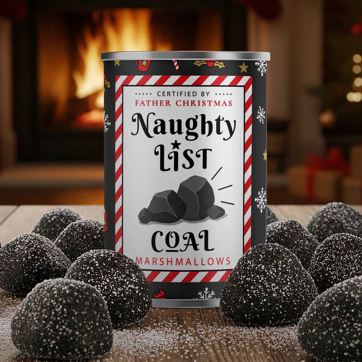 Naughty List Stocking Filler Christmas, Coal Marshmallows for wholesale by Alphabet Gifts