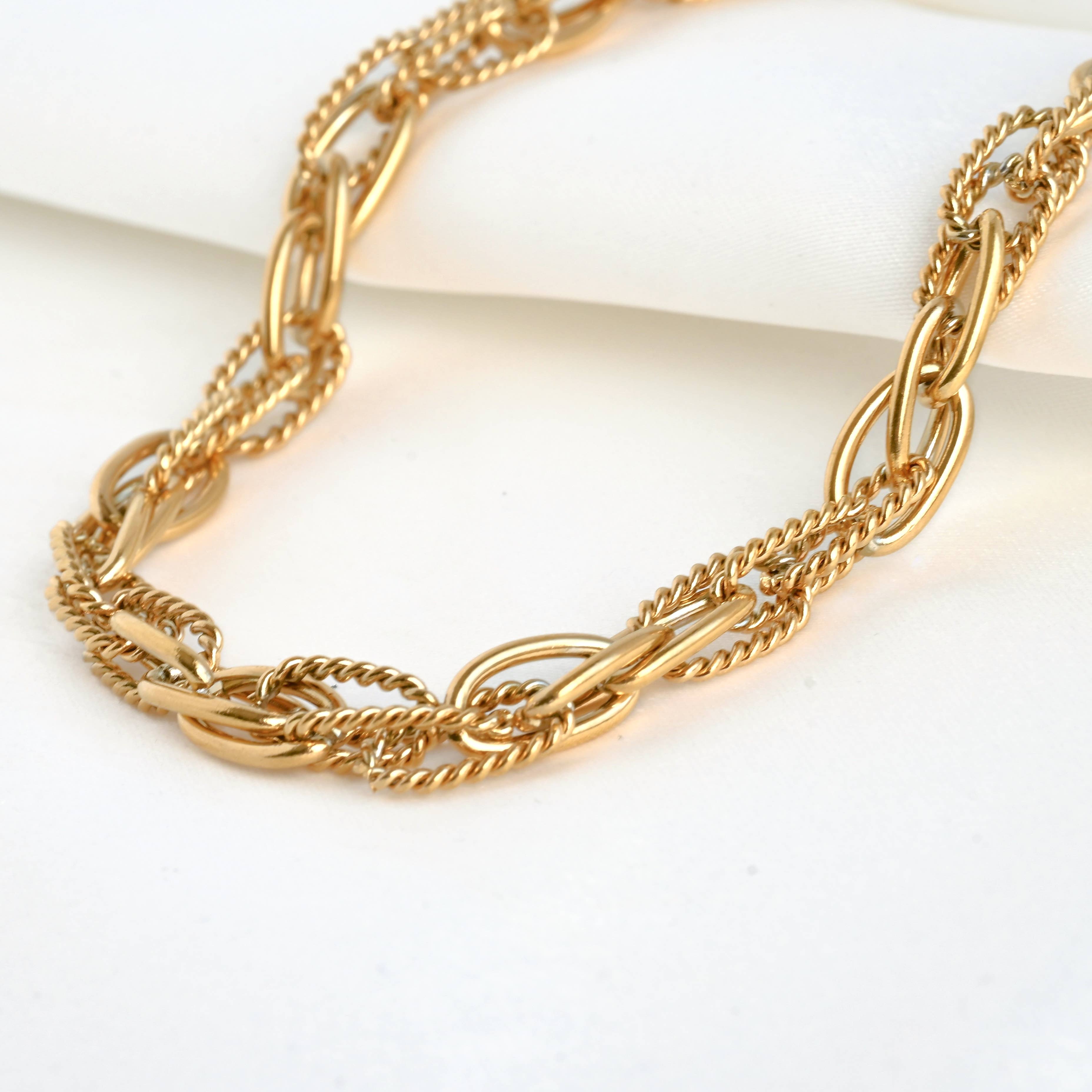 Blueyejewelry - Wholesale Link & Chain Necklace - Dual Chain Necklace - Twist Link Chain Necklace Bracelet Set1