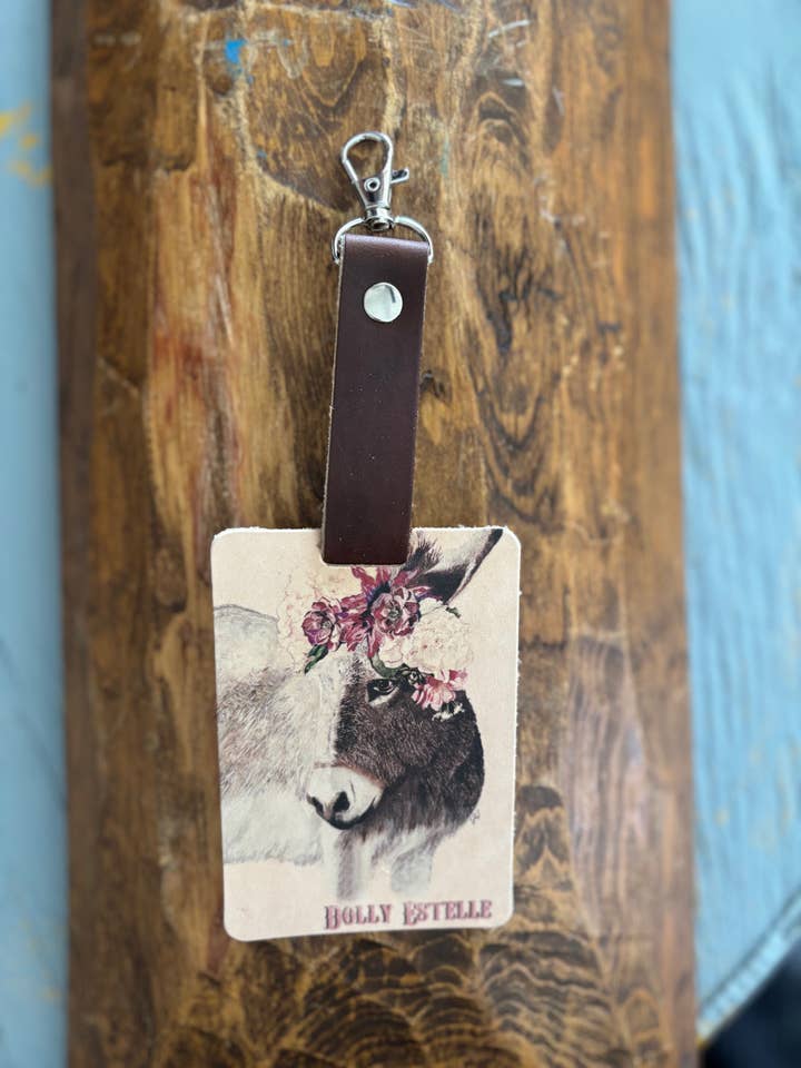 Étiquettes de sac à main / bagages en cuir - Âne Blossom pour la vente par DOLLY ESTELLE